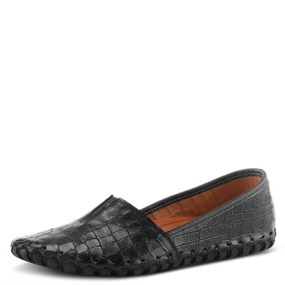 Spring Step Kathaleta-Croco Shoes for Women - Ladies Leather Booties with Rubber Outsole - Comfortable Slip-On Flat Shoes for Womens - Black EU 43 / US 11.5-12