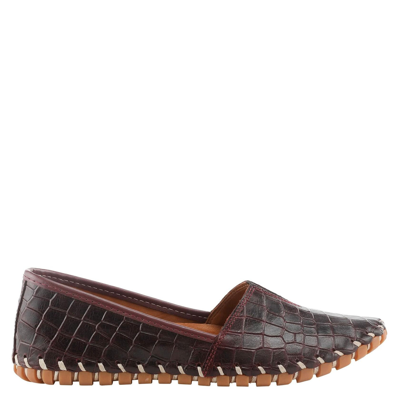 Spring Step Kathaleta-Croco Shoes for Women - Ladies Leather Booties with Rubber Outsole - Comfortable Slip-On Flat Shoes for Womens - Bordeaux EU 42 / US 10.5-11