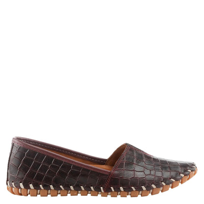 Spring Step Kathaleta-Croco Shoes for Women - Ladies Leather Booties with Rubber Outsole - Comfortable Slip-On Flat Shoes for Womens - Bordeaux EU 42 / US 10.5-11