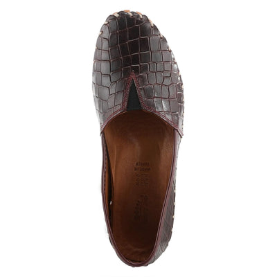 Spring Step Kathaleta-Croco Shoes for Women - Ladies Leather Booties with Rubber Outsole - Comfortable Slip-On Flat Shoes for Womens - Bordeaux EU 42 / US 10.5-11
