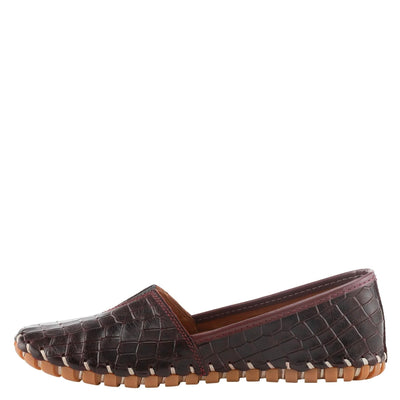 Spring Step Kathaleta-Croco Shoes for Women - Ladies Leather Booties with Rubber Outsole - Comfortable Slip-On Flat Shoes for Womens - Bordeaux EU 42 / US 10.5-11