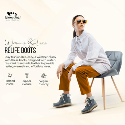Spring Step Relife Karlene Waterproof Ankle Boots for Women | Shoes for Women with Sweater Top, Decorative Zipper and Cozy Sherpa Lining Grey EU 40 / US 9