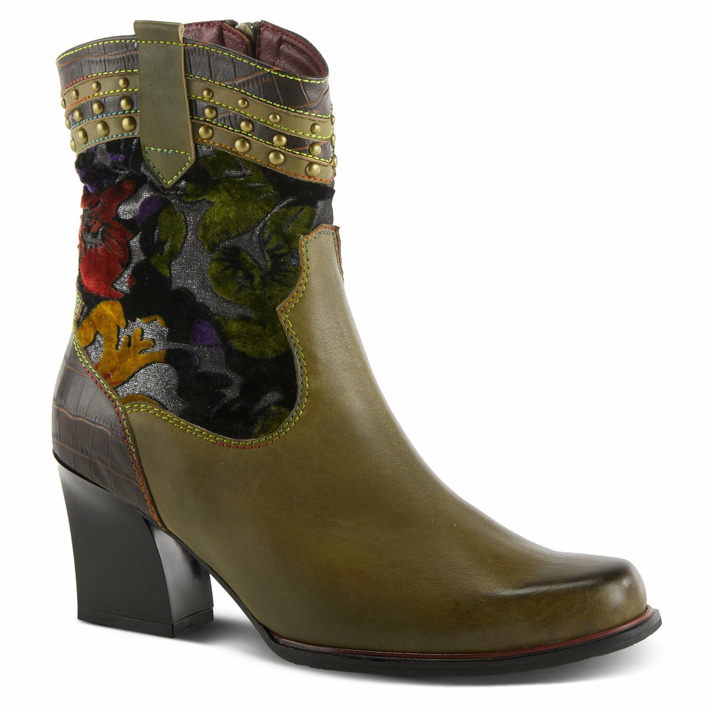 Spring Step L'Artiste Women's Happytime Leather Bootie Olive Multi EU 40 / US 9