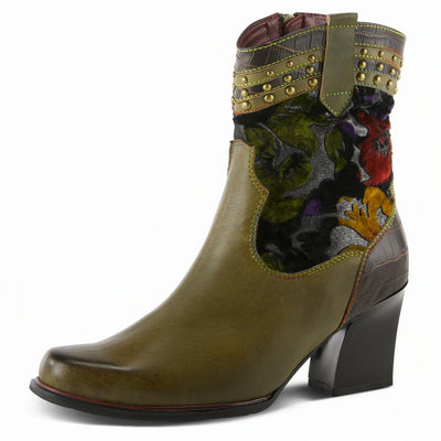 Spring Step L'Artiste Women's Happytime Leather Bootie Olive Multi EU 40 / US 9