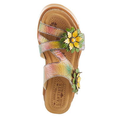 GEXA TAN MULTI FLORAL WEDGE SANDALS BY L'ARTISTE