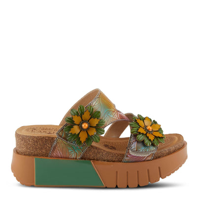 GEXA TAN MULTI FLORAL WEDGE SANDALS BY L'ARTISTE