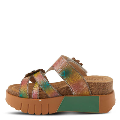GEXA TAN MULTI FLORAL WEDGE SANDALS BY L'ARTISTE