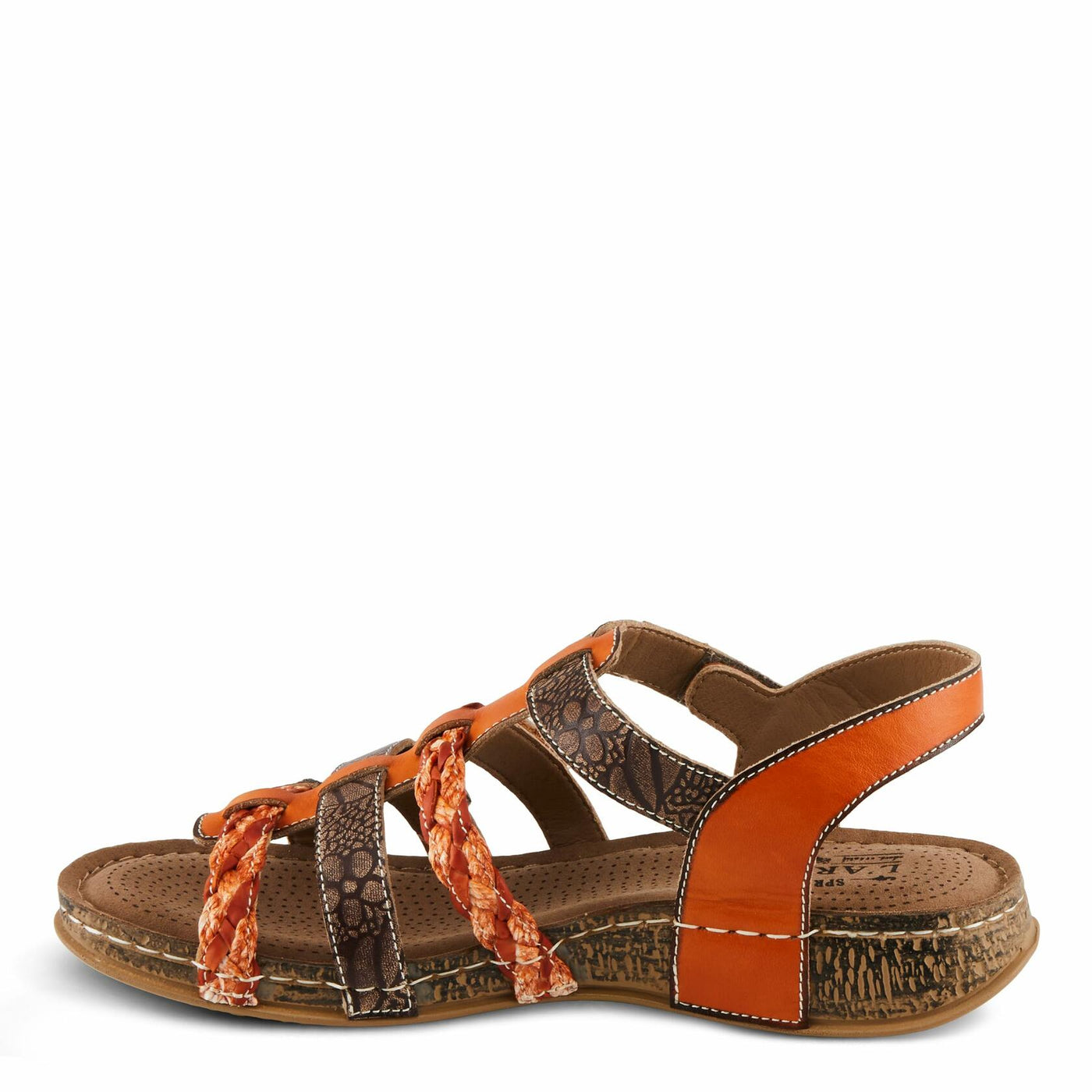 Spring Step L'Artiste Delila Women's Faux Leather Sandal - Hand Painted Arch Support Plush Cushion - Adjustable Hook and Loop Straps Flat Microsuede Artistic Detail, Orange Multi EU 36 / US 5.5-6