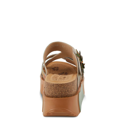 GEXA TAN MULTI FLORAL WEDGE SANDALS BY L'ARTISTE
