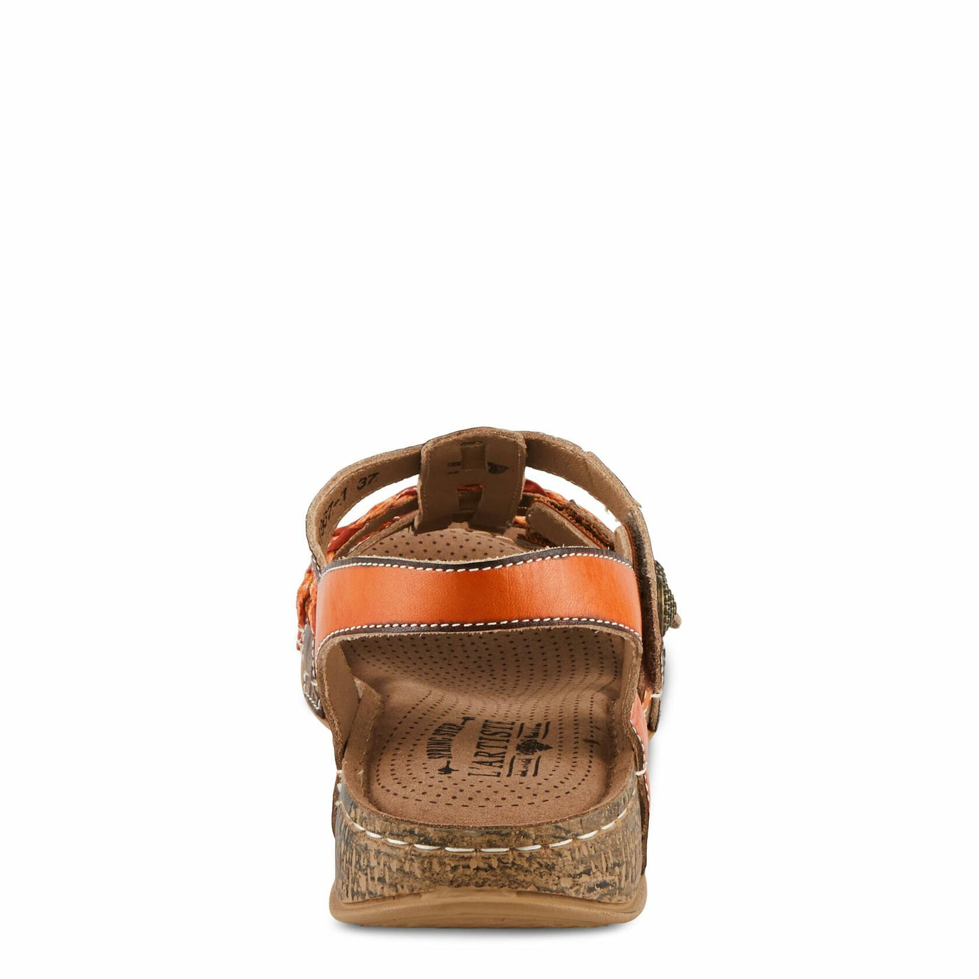 Spring Step L'Artiste Delila Women's Faux Leather Sandal - Hand Painted Arch Support Plush Cushion - Adjustable Hook and Loop Straps Flat Microsuede Artistic Detail, Orange Multi EU 36 / US 5.5-6