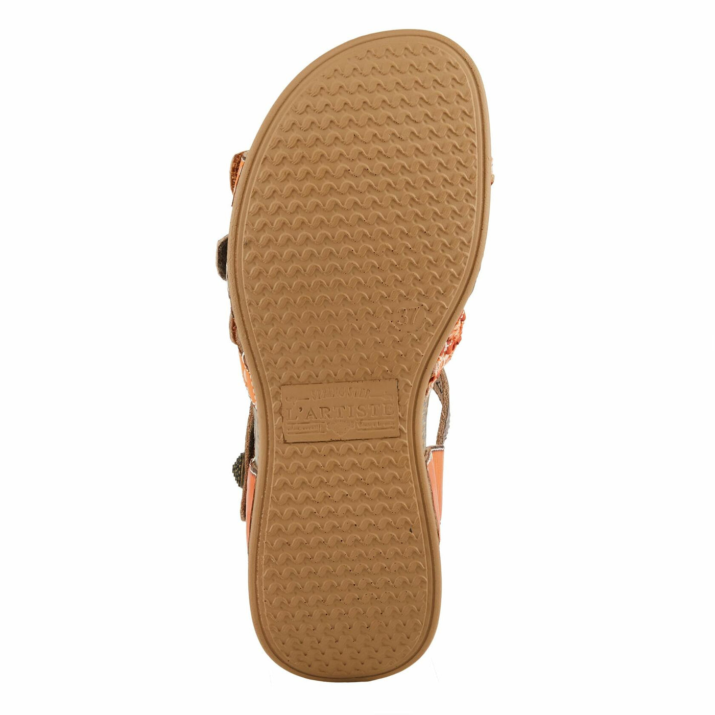 Spring Step L'Artiste Delila Women's Faux Leather Sandal - Hand Painted Arch Support Plush Cushion - Adjustable Hook and Loop Straps Flat Microsuede Artistic Detail, Orange Multi EU 36 / US 5.5-6