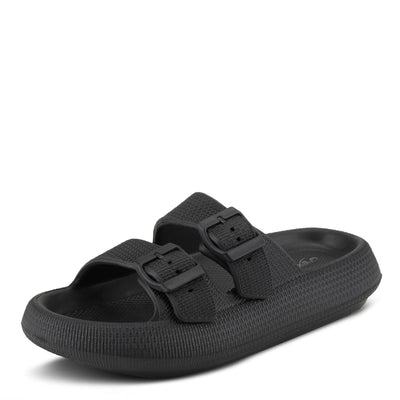 Flexus Women's Bubbles Waterproof Slide Sandals with Adjustable Buckle Straps - Cushioned Footbed, Lightweight EVA Sole, Padded Insole, Slip-On Comfort