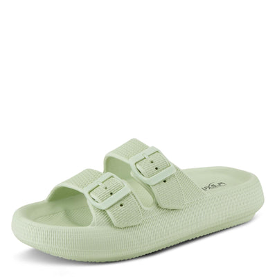 Flexus Women's Bubbles Waterproof Slide Sandals with Adjustable Buckle Straps - Cushioned Footbed, Lightweight EVA Sole, Padded Insole, Slip-On Comfort