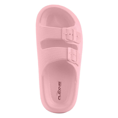 Flexus Women's Bubbles Waterproof Slide Sandals with Adjustable Buckle Straps - Cushioned Footbed, Lightweight EVA Sole, Padded Insole, Slip-On Comfort