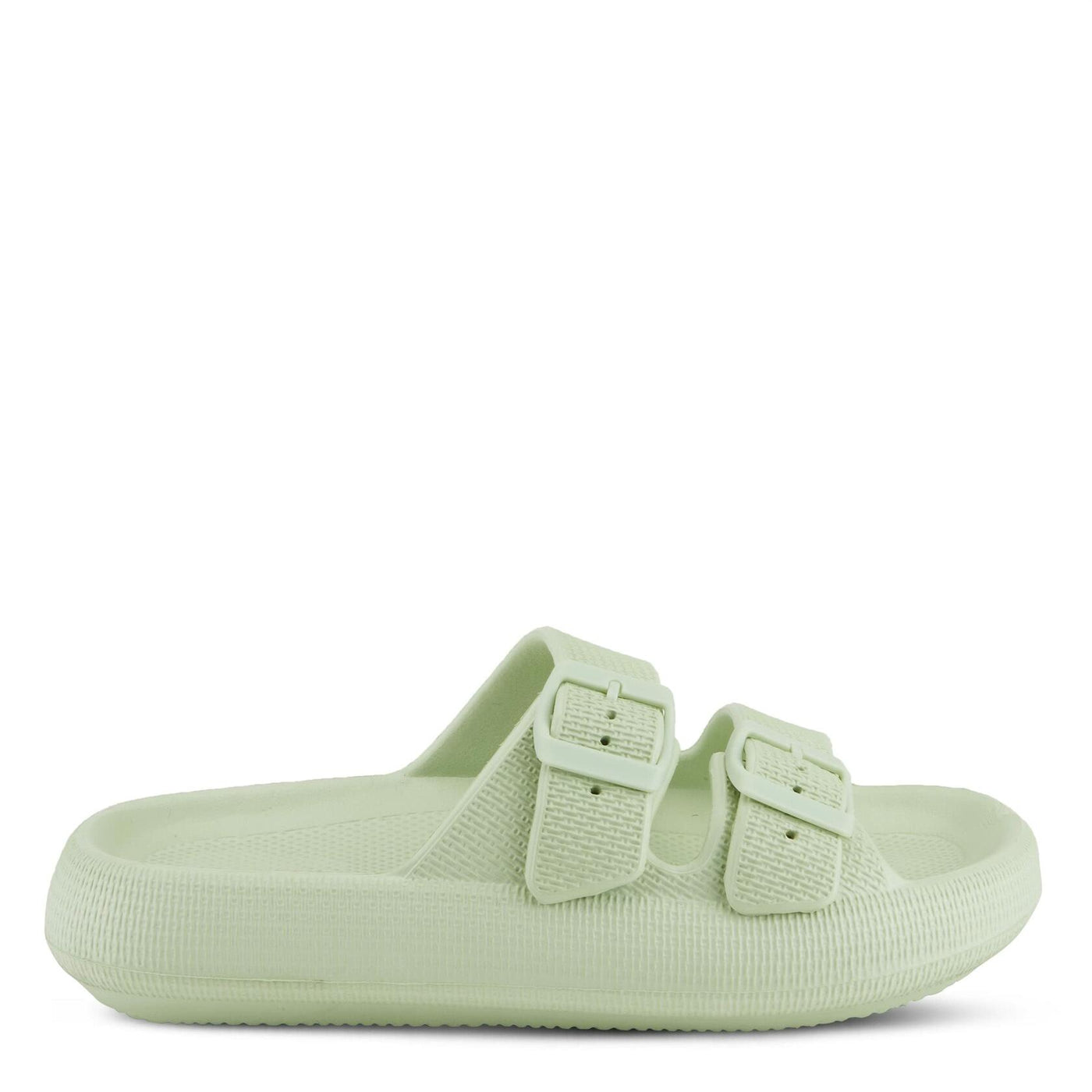 Flexus Women's Bubbles Waterproof Slide Sandals with Adjustable Buckle Straps - Cushioned Footbed, Lightweight EVA Sole, Padded Insole, Slip-On Comfort, Light Green US 10