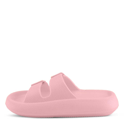 Flexus Women's Bubbles Waterproof Slide Sandals with Adjustable Buckle Straps - Cushioned Footbed, Lightweight EVA Sole, Padded Insole, Slip-On Comfort, Light Pink US 10