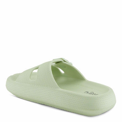 Flexus Women's Bubbles Waterproof Slide Sandals with Adjustable Buckle Straps - Cushioned Footbed, Lightweight EVA Sole, Padded Insole, Slip-On Comfort, Light Green US 10