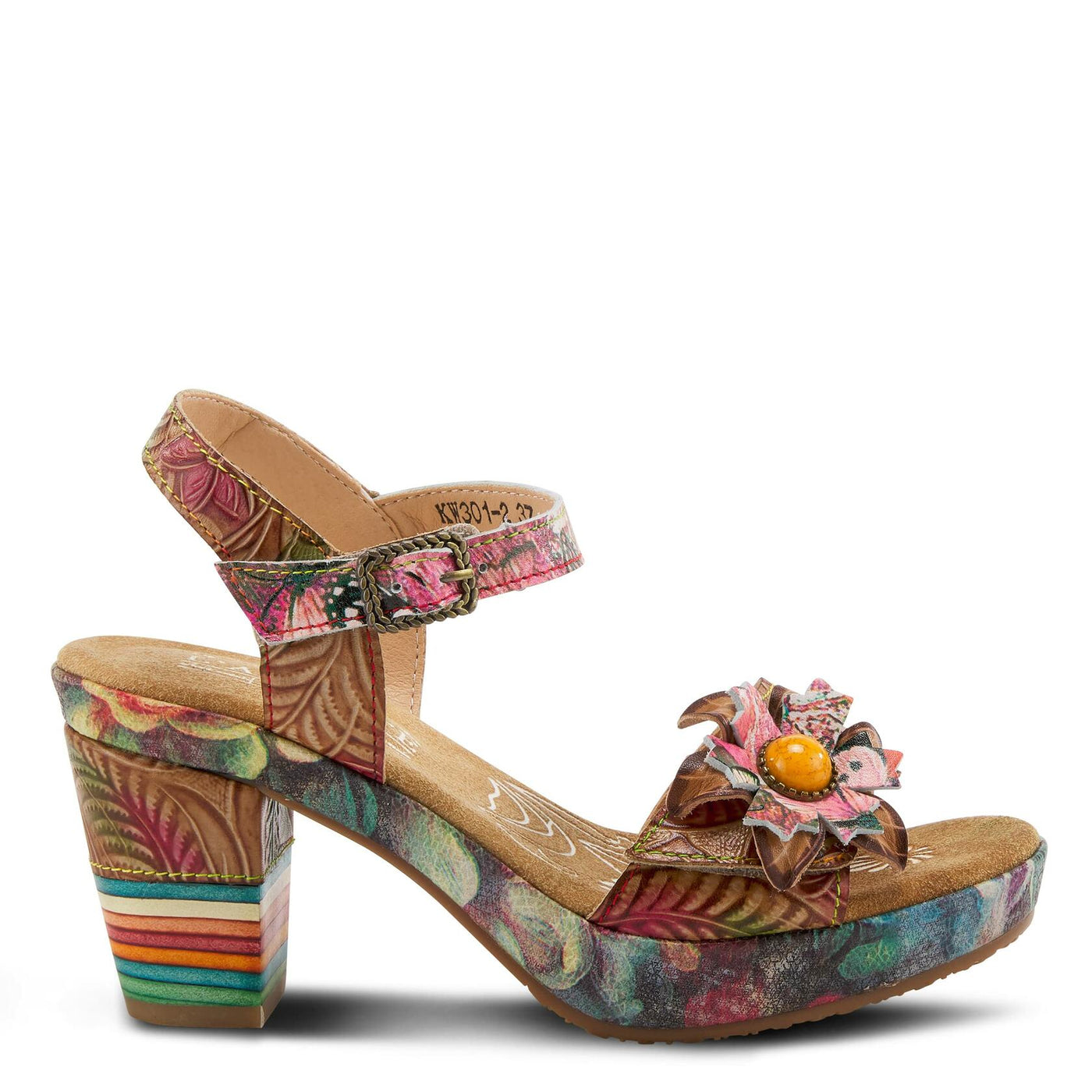 Spring Step L'Artiste Women's Leilanie Quarter Strap Sandal Tan Multi EU 38 / US 7.5-8