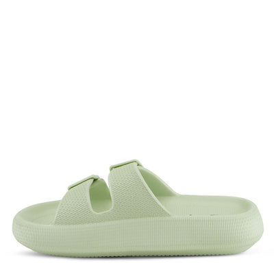 Flexus Women's Bubbles Waterproof Slide Sandals with Adjustable Buckle Straps - Cushioned Footbed, Lightweight EVA Sole, Padded Insole, Slip-On Comfort, Light Green US 10
