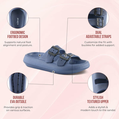 Flexus Women's Bubbles Waterproof Slide Sandals with Adjustable Buckle Straps - Cushioned Footbed, Lightweight EVA Sole, Padded Insole, Slip-On Comfort, Light Pink US 6