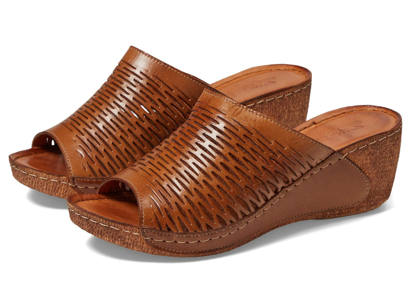 Spring Step Cunacena Women's Leather Slip On Wedge Sandal | Low Heel Sandals for Women with Die Cut Lattice, Stretch Upper, Breathable Lining Brown Sandal