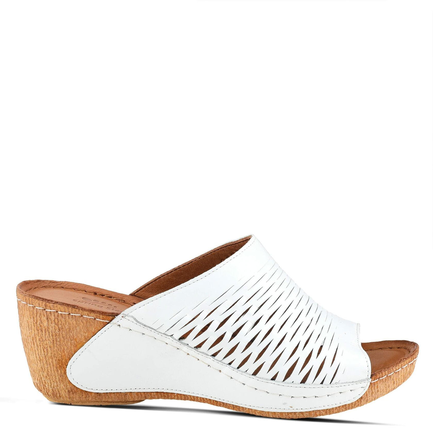 Spring Step Cunacena Women's Leather Slip On Wedge Sandal | Low Heel Sandals for Women with Die Cut Lattice, Stretch Upper, Breathable Lining White EU 36 / US 5.5-6