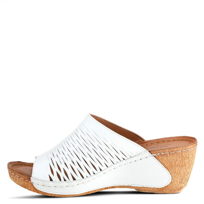 Spring Step Cunacena Women's Leather Slip On Wedge Sandal | Low Heel Sandals for Women with Die Cut Lattice, Stretch Upper, Breathable Lining White EU 36 / US 5.5-6