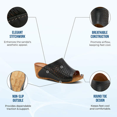 Spring Step Cunacena Women's Leather Slip On Wedge Sandal | Low Heel Sandals for Women with Die Cut Lattice, Stretch Upper, Breathable Lining Brown Sandal