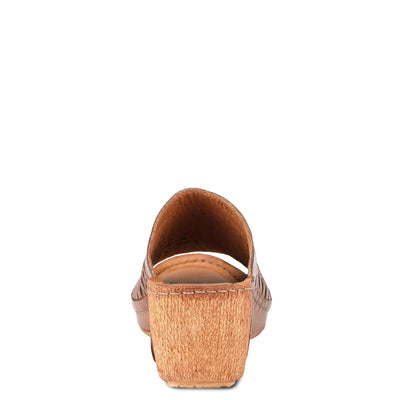 Spring Step Cunacena Women's Leather Slip On Wedge Sandal | Low Heel Sandals for Women with Die Cut Lattice, Stretch Upper, Breathable Lining Brown Sandal