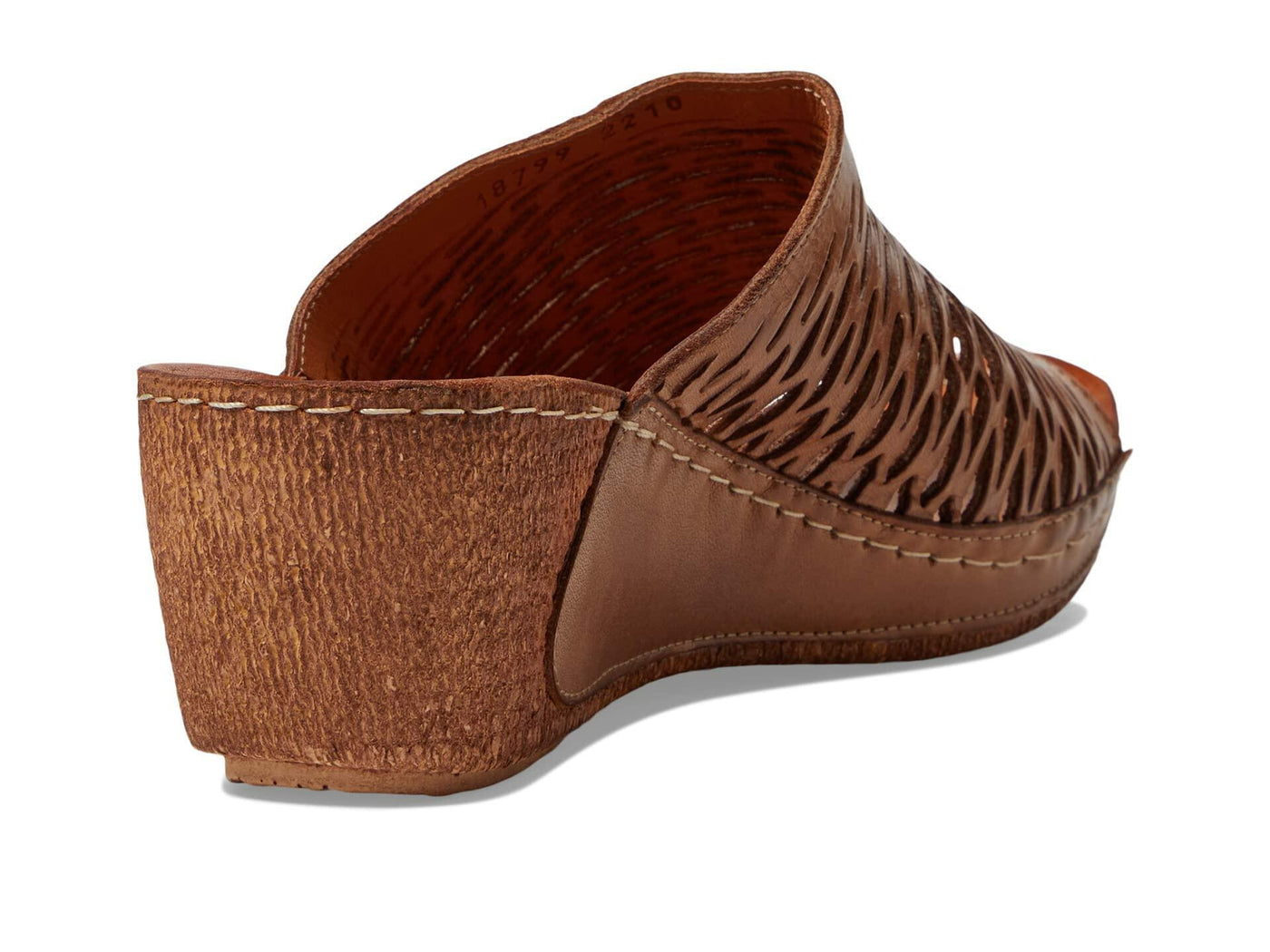 Spring Step Cunacena Women's Leather Slip On Wedge Sandal | Low Heel Sandals for Women with Die Cut Lattice, Stretch Upper, Breathable Lining Brown Sandal