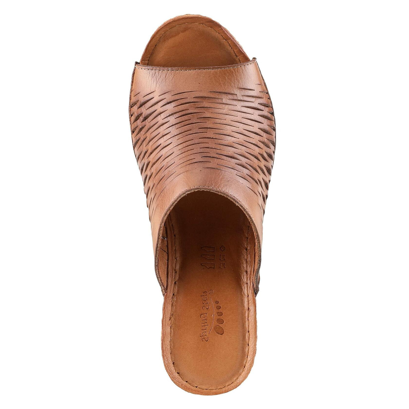 Spring Step Cunacena Women's Leather Slip On Wedge Sandal | Low Heel Sandals for Women with Die Cut Lattice, Stretch Upper, Breathable Lining Brown Sandal
