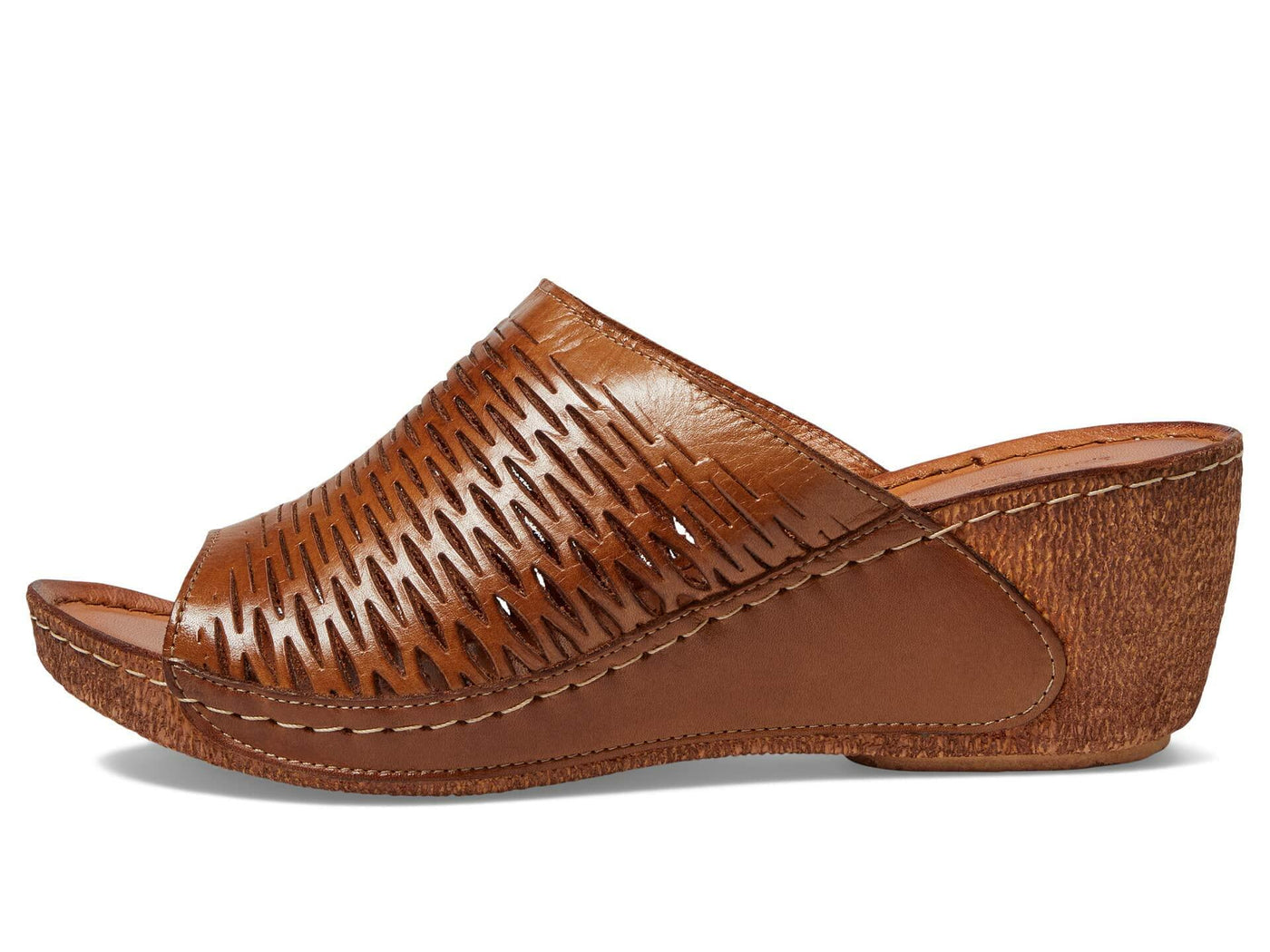 Spring Step Cunacena Women's Leather Slip On Wedge Sandal | Low Heel Sandals for Women with Die Cut Lattice, Stretch Upper, Breathable Lining Brown Sandal