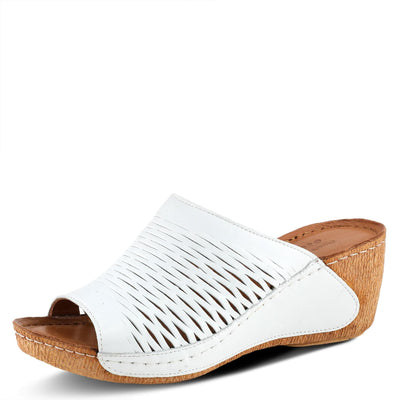 Spring Step Cunacena Women's Leather Slip On Wedge Sandal | Low Heel Sandals for Women with Die Cut Lattice, Stretch Upper, Breathable Lining White EU 36 / US 5.5-6