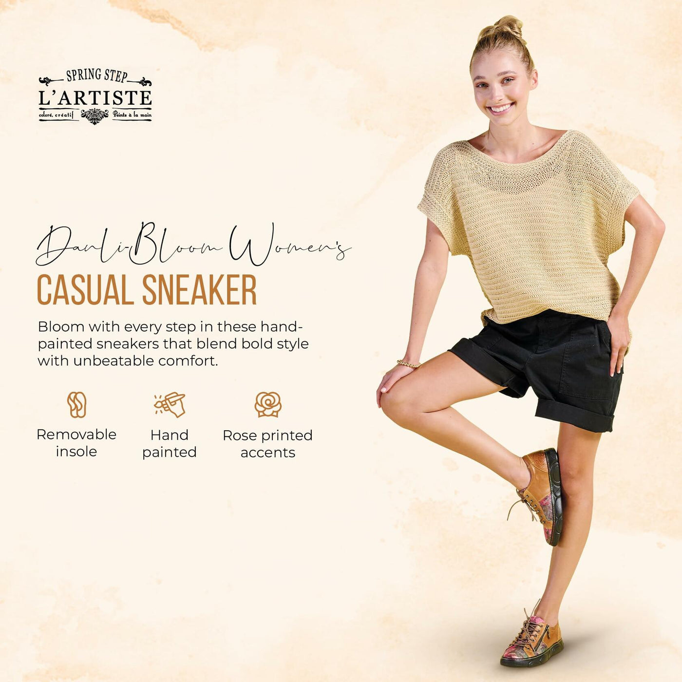 Spring Step L`Artiste Women's Danli-Bloom Sneaker Camel Multi EU 42 / US 10.5-11