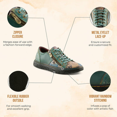 Spring Step L`Artiste Danli-Bloom Sneakers for Women - Sneaker Shoes for Women with Adjustable Metal Zipper - Womens Sneaker Shoe for Outdoor - Navy Multi EU 39 / US 8.5