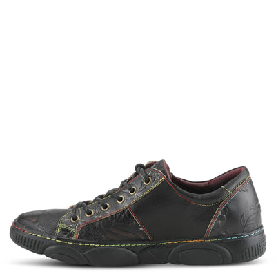 L'Artiste by Spring Step Women's Danli-Bloom Sneaker – Hand-Painted Leather Platform Shoes with Zipper & Lace-Up Closure, Removable Insole, Rainbow Stitching, Comfort Fit Black Multi EU 35/5