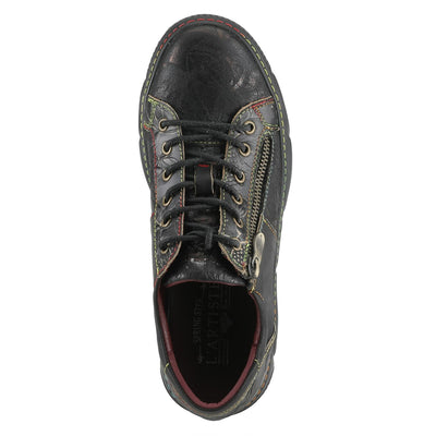 L'Artiste by Spring Step Women's Danli-Bloom Sneaker – Hand-Painted Leather Platform Shoes with Zipper & Lace-Up Closure, Removable Insole, Rainbow Stitching, Comfort Fit Black Multi EU 35/5