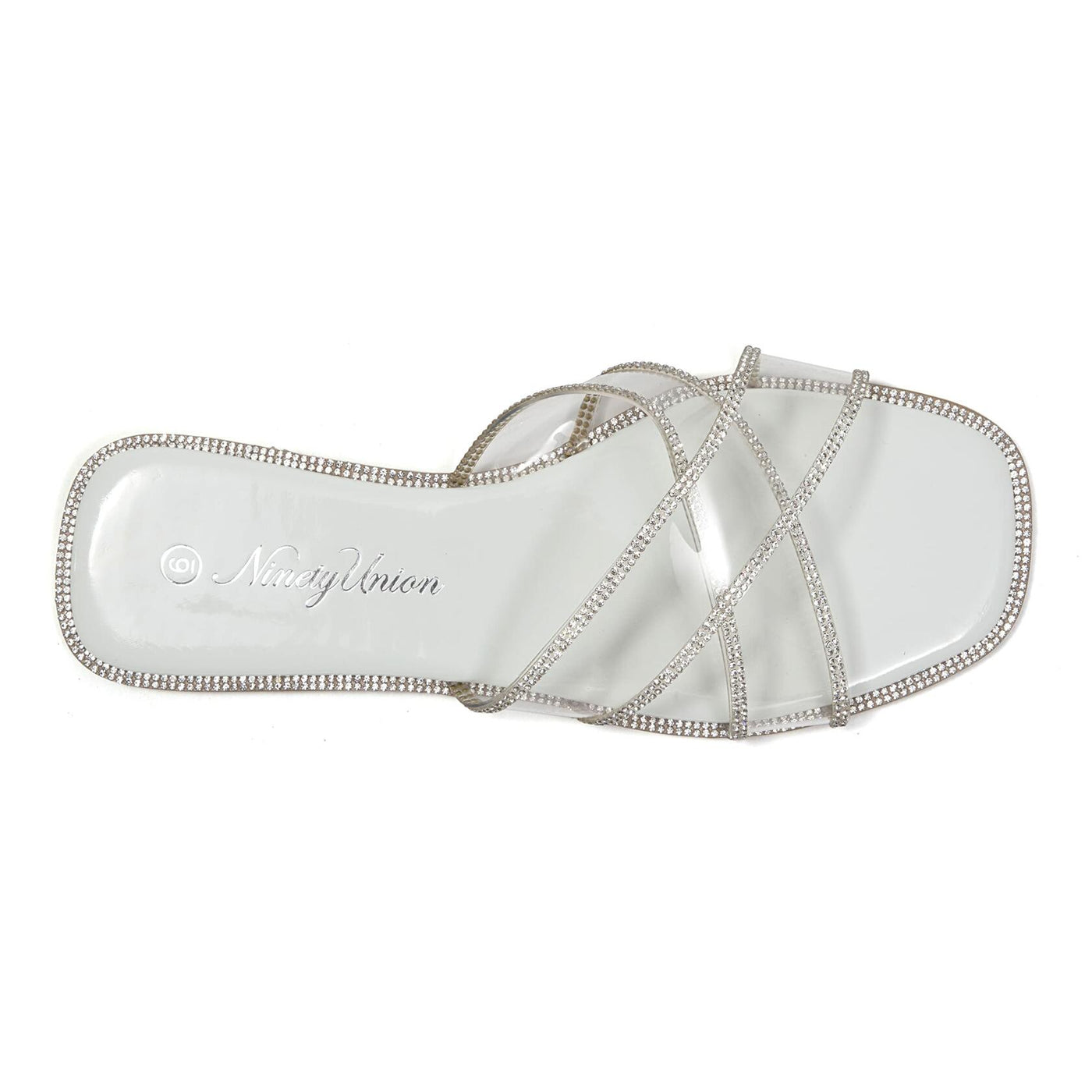 Ninety Union Atlanta Criss Cross Flat Slide With Studded Trim, White, 10