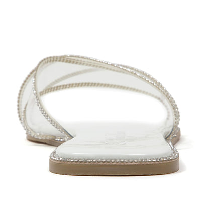 Ninety Union Atlanta Criss Cross Flat Slide With Studded Trim, White, 11