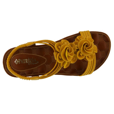 PATRIZIA Spring Step Nectarine Sandals for Womens - Ladies Sandals with Chic Flower Grabbing t-straps - Casuals Womens Sandals with Stretch Back Strap - Yellow EU 36 / US 5.5-6