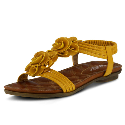 PATRIZIA Spring Step Nectarine Sandals for Womens - Ladies Sandals with Chic Flower Grabbing t-straps - Casuals Womens Sandals with Stretch Back Strap - Yellow EU 38 / US 7.5-8