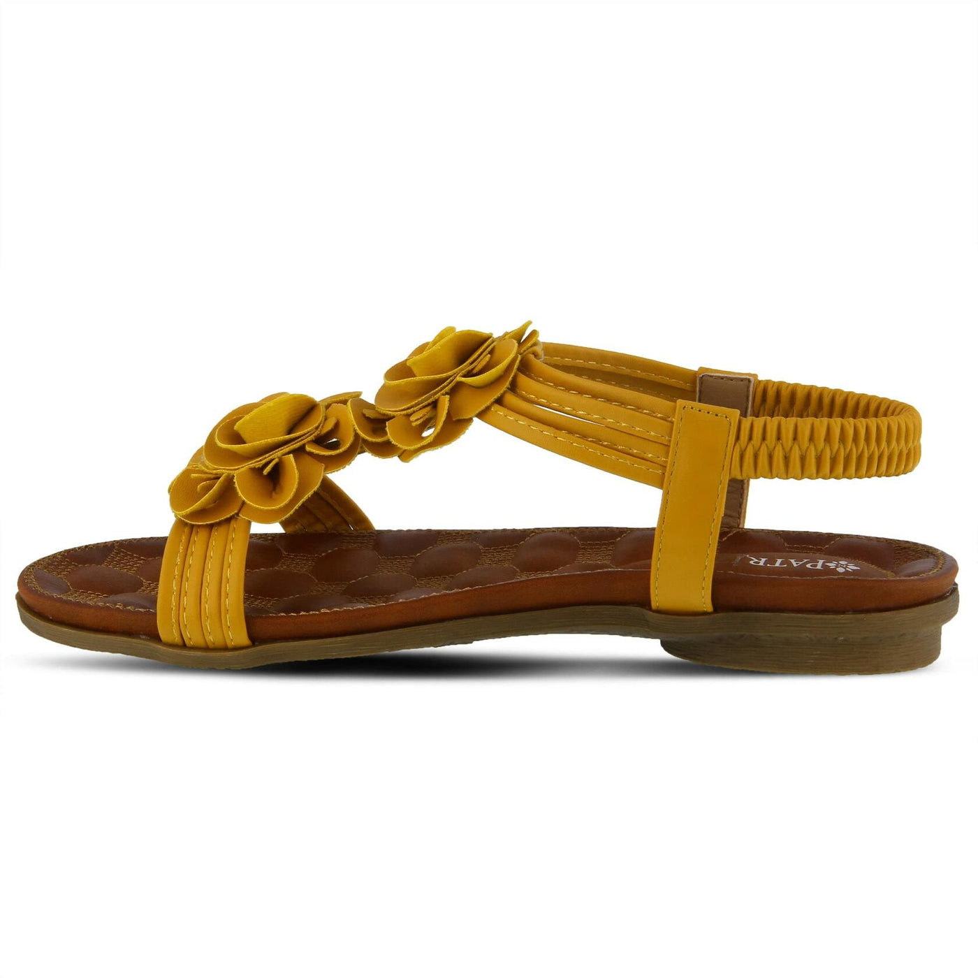 PATRIZIA Spring Step Nectarine Sandals for Womens - Ladies Sandals with Chic Flower Grabbing t-straps - Casuals Womens Sandals with Stretch Back Strap - Yellow EU 37 / US 6.5-7