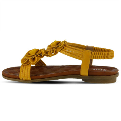 PATRIZIA Spring Step Nectarine Sandals for Womens - Ladies Sandals with Chic Flower Grabbing t-straps - Casuals Womens Sandals with Stretch Back Strap - Yellow EU 37 / US 6.5-7