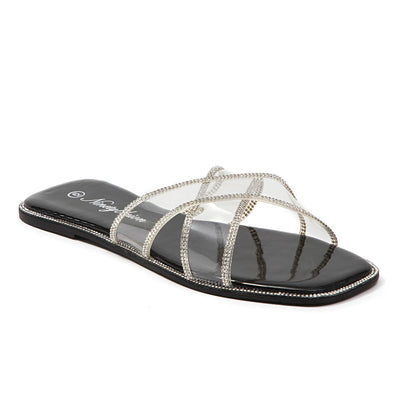 Ninety Union Atlanta Criss Cross Flat Slide With Studded Trim, Black, 10