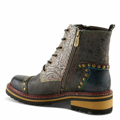 L'Artiste Rugup Leather Combination Booties for Women | Low Heel Ankle Boots for Women with Lace Up and Zipper Closure and Faux Fur Lining SLATE MULTI EU 37 / US 6.5-7