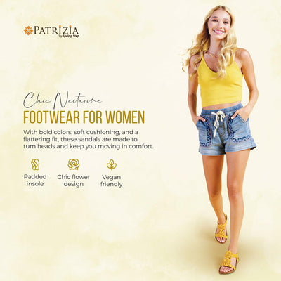 PATRIZIA Spring Step Nectarine Sandals for Womens - Ladies Sandals with Chic Flower Grabbing t-straps - Casuals Womens Sandals with Stretch Back Strap - Beige US 7.5-8