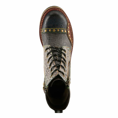 L'Artiste Rugup Leather Combination Booties for Women | Low Heel Ankle Boots for Women with Lace Up and Zipper Closure and Faux Fur Lining SLATE MULTI EU 37 / US 6.5-7
