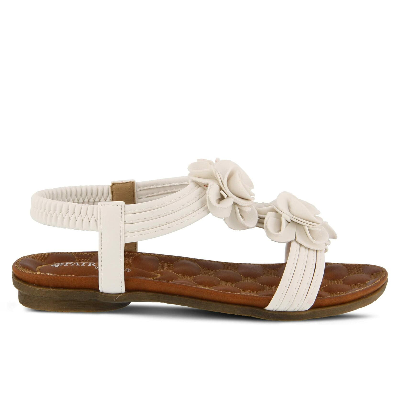 PATRIZIA Spring Step Nectarine Sandals for Womens - Ladies Sandals with Chic Flower Grabbing t-straps - Casuals Womens Sandals with Stretch Back Strap - White US 10.5-11