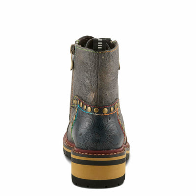 L'Artiste Rugup Leather Combination Booties for Women | Low Heel Ankle Boots for Women with Lace Up and Zipper Closure and Faux Fur Lining SLATE MULTI EU 41 / US 9.5-10