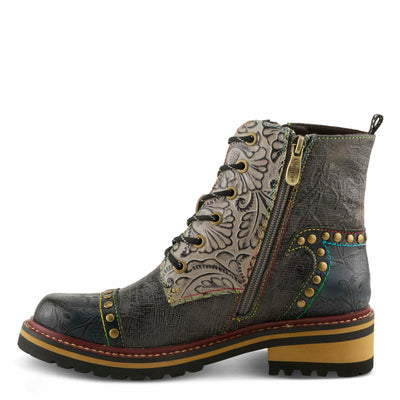 L'Artiste Rugup Leather Combination Booties for Women | Low Heel Ankle Boots for Women with Lace Up and Zipper Closure and Faux Fur Lining SLATE MULTI EU 37 / US 6.5-7